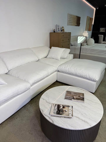 4-Seat Cloud Modular Sectional Sofa Chaise in Performance Linen