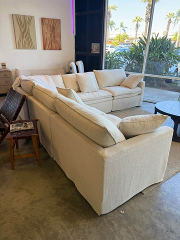 5- Seat Cloud Modular Sofa Sectional with Slip On Covers in White Cream Linen