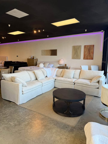 5- Seat Cloud Modular Sofa Sectional with Slip On Covers in White Cream Linen