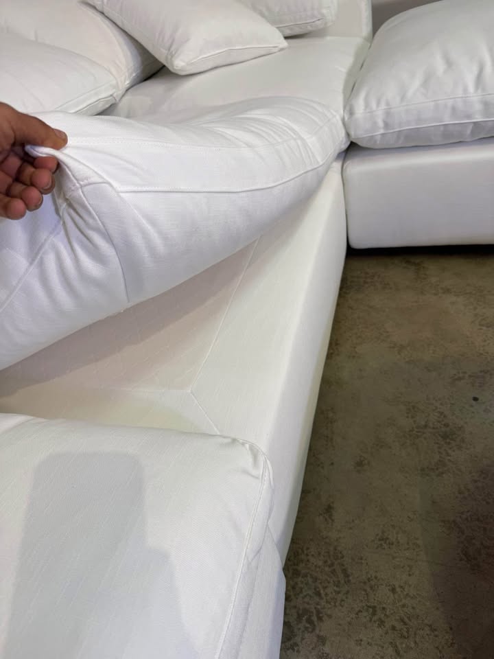 4-Seat Cloud Modular Sectional Sofa Chaise in Performance Linen