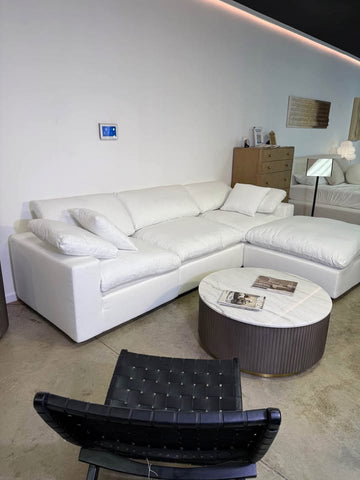 4-Seat Cloud Modular Sectional Sofa Chaise in Performance Linen