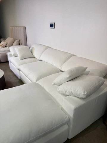 4-Seat Cloud Modular Sectional Sofa Chaise in Performance Linen