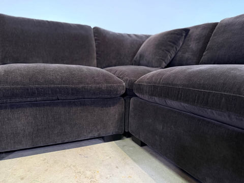 4-Seat Cloud Lux Modular Sofa Sectional Chaise in Mocha Brown Performance Chenille
