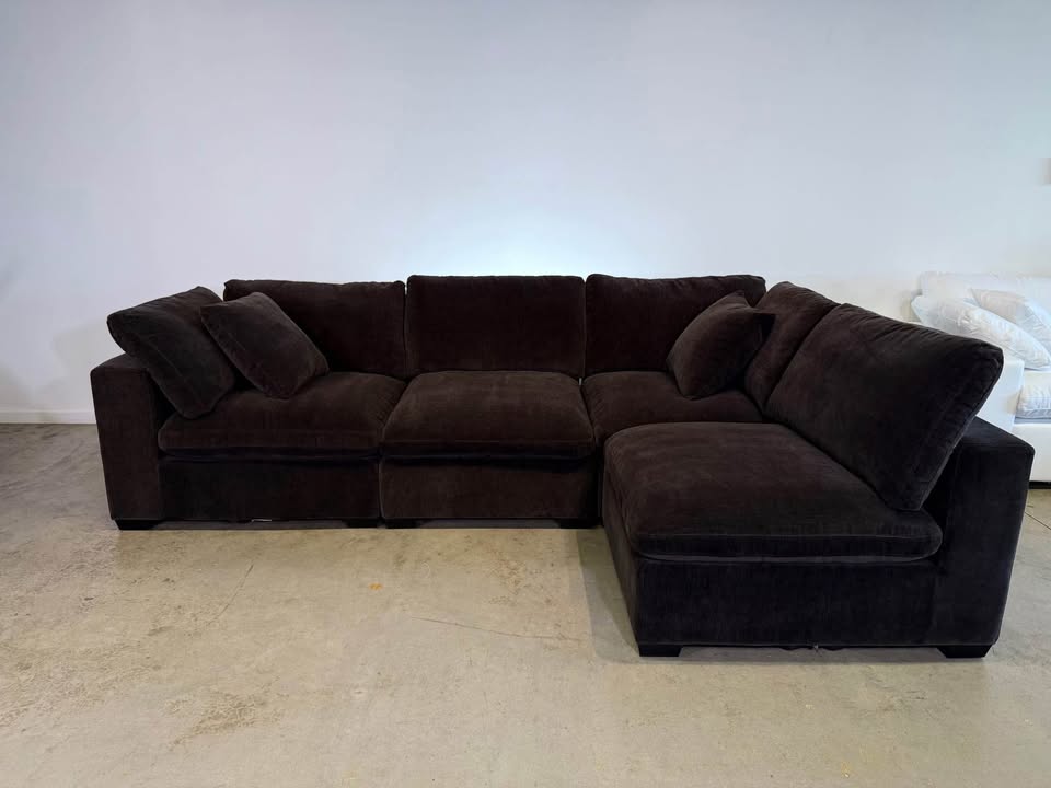 4-Seat Cloud Lux Modular Sofa Sectional Chaise in Mocha Brown Performance Chenille