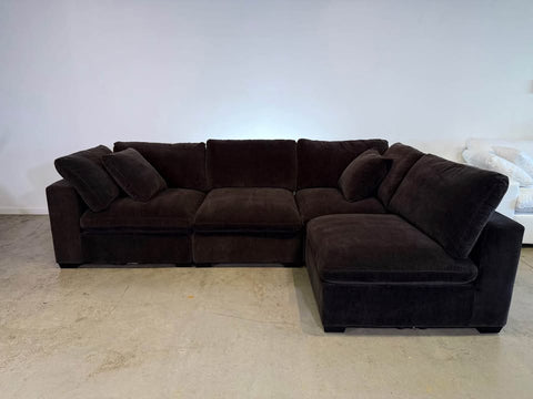 4-Seat Cloud Lux Modular Sofa Sectional Chaise in Mocha Brown Performance Chenille