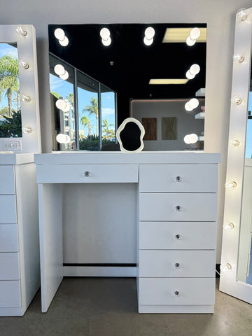 Vanity Room™ Jade Plus Makeup Vanity Set with Glass Top & 6 Drawers – Pre-Assembled Heavy-Duty Vanity Table with Hollywood Mirror & LED Lights