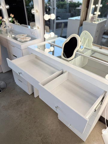 Vanity Room™ Jade Plus Makeup Vanity Set with Glass Top & 6 Drawers – Pre-Assembled Heavy-Duty Vanity Table with Hollywood Mirror & LED Lights