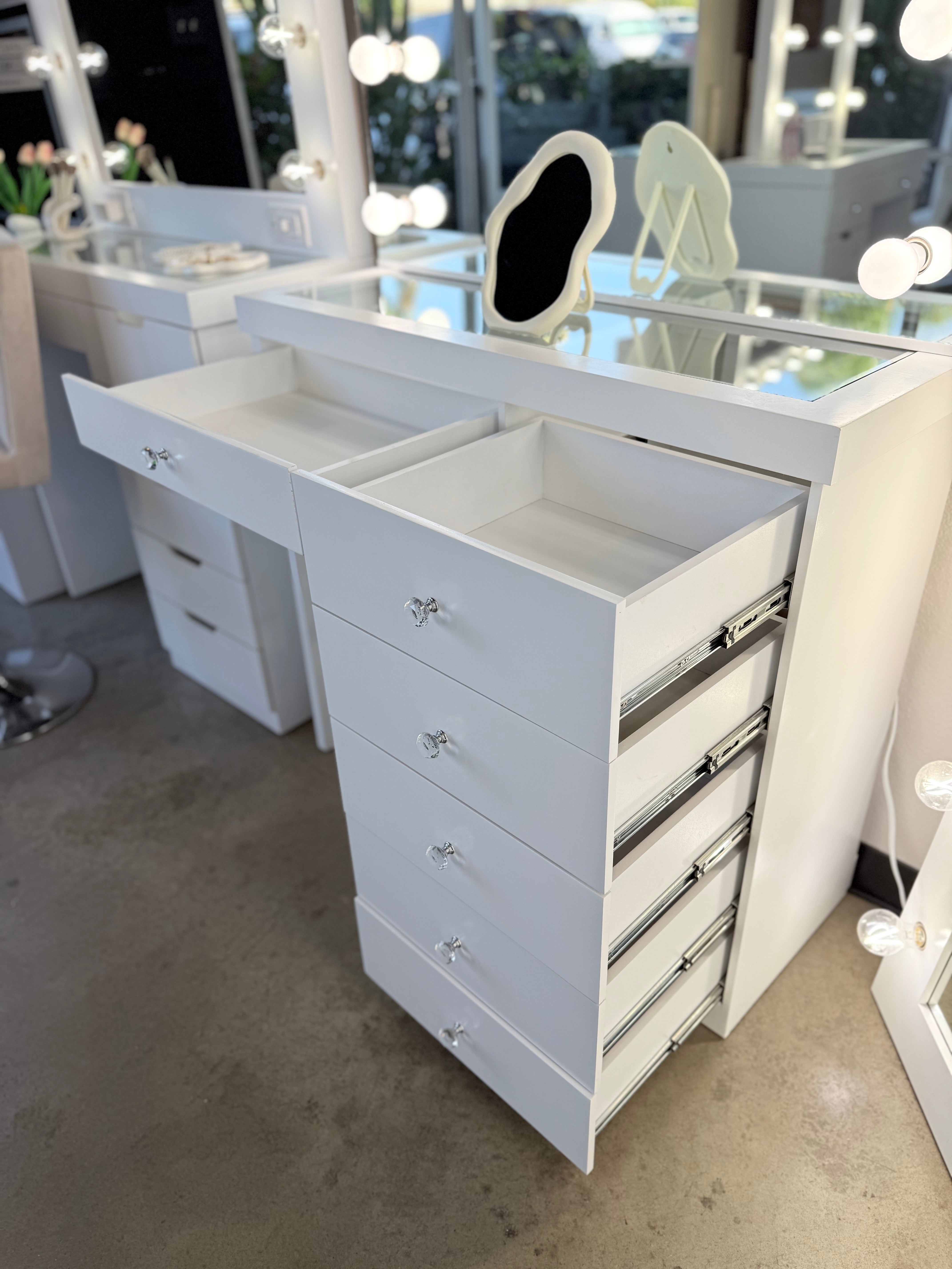Vanity Room™ Jade Plus Makeup Vanity Set with Glass Top & 6 Drawers – Pre-Assembled Heavy-Duty Vanity Table with Hollywood Mirror & LED Lights