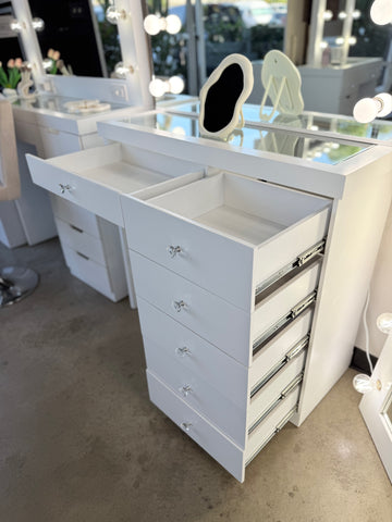 Vanity Room™ Jade Plus Makeup Vanity Set with Glass Top & 6 Drawers – Pre-Assembled Heavy-Duty Vanity Table with Hollywood Mirror & LED Lights