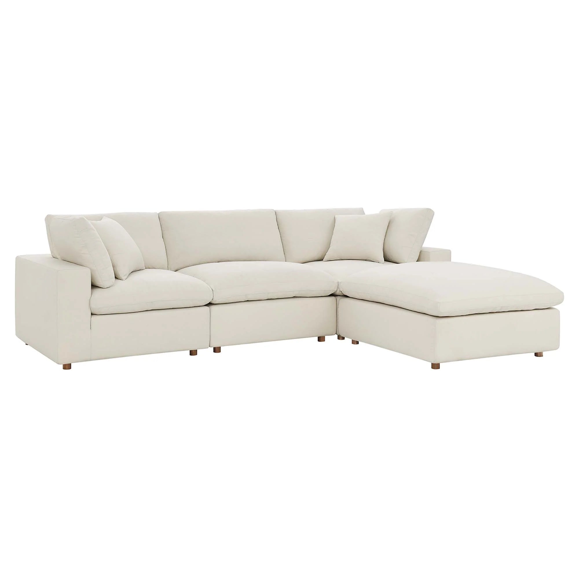 4-Seat Cloud Modular Sectional Sofa Chaise in Performance Linen