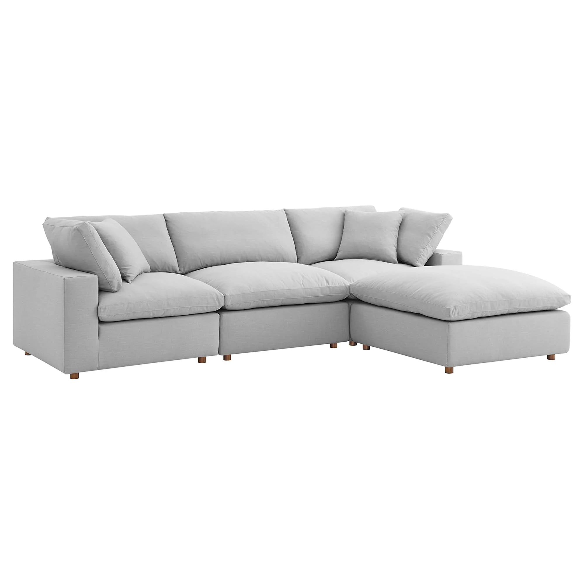 4-Seat Cloud Modular Sectional Sofa Chaise in Performance Linen