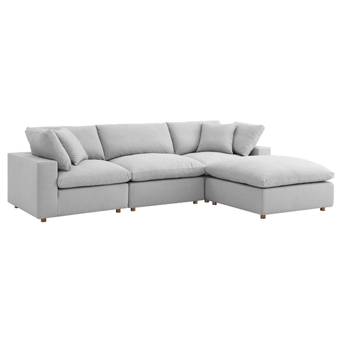 4-Seat Cloud Modular Sectional Sofa Chaise in Performance Linen